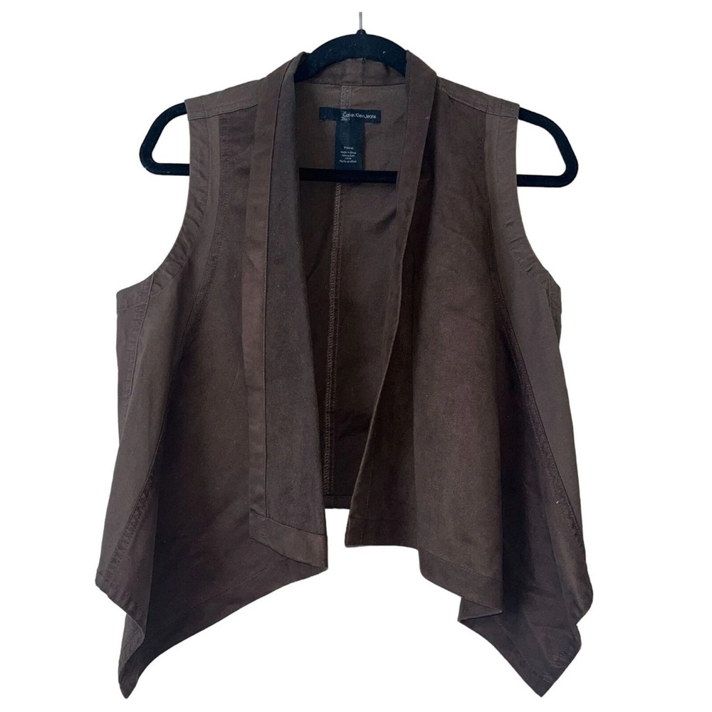 Calvin Klein faux Swede and cotton brown vest L